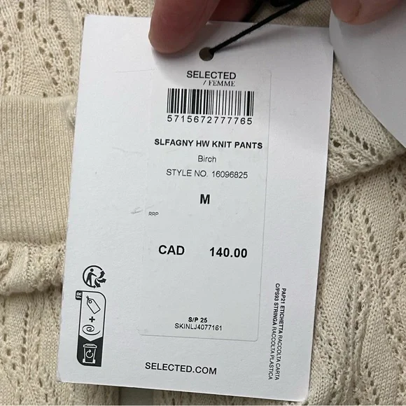 Selected Femme Cream Knit Pants , Size M NWT - Picture 15 of 15